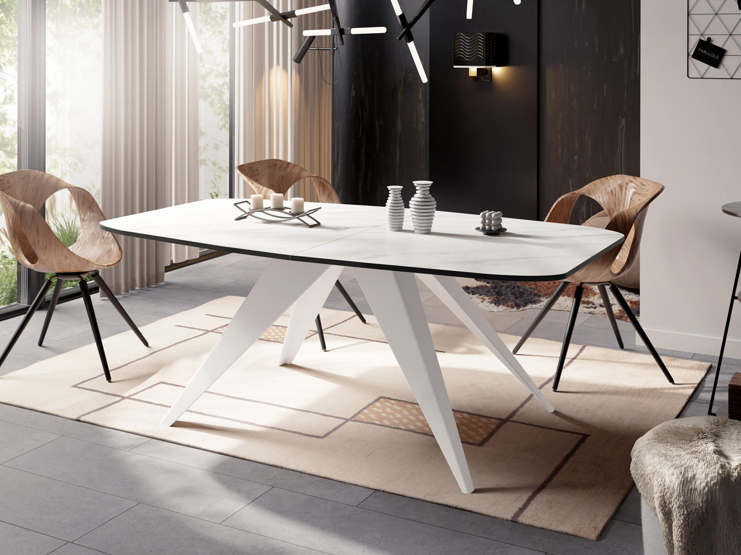 ESSTISCH Fatina rechteckig ausziehbar, Marmor Weiß 160-198/90/76 cm - Ecru/Weiß, Holzwerkstoff/Metall (160/80/76cm) - WFL GROUP