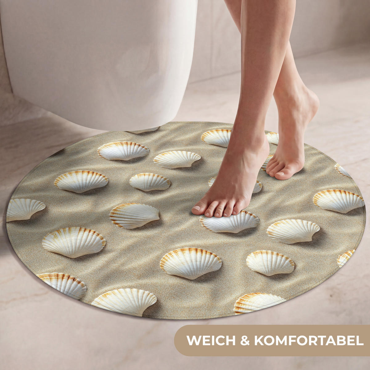WC PŘEDLOŽKA Mušle - Písek - Námořní 70x70 cm - písková barva, textil/plast (70/1cm) - OnlyWow