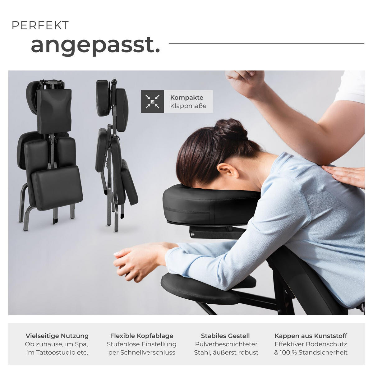 MASSAGESTUHL , 80 x 50 x 105 cm, schwarz - Schwarz, Metall (50/105/80cm) - tectake