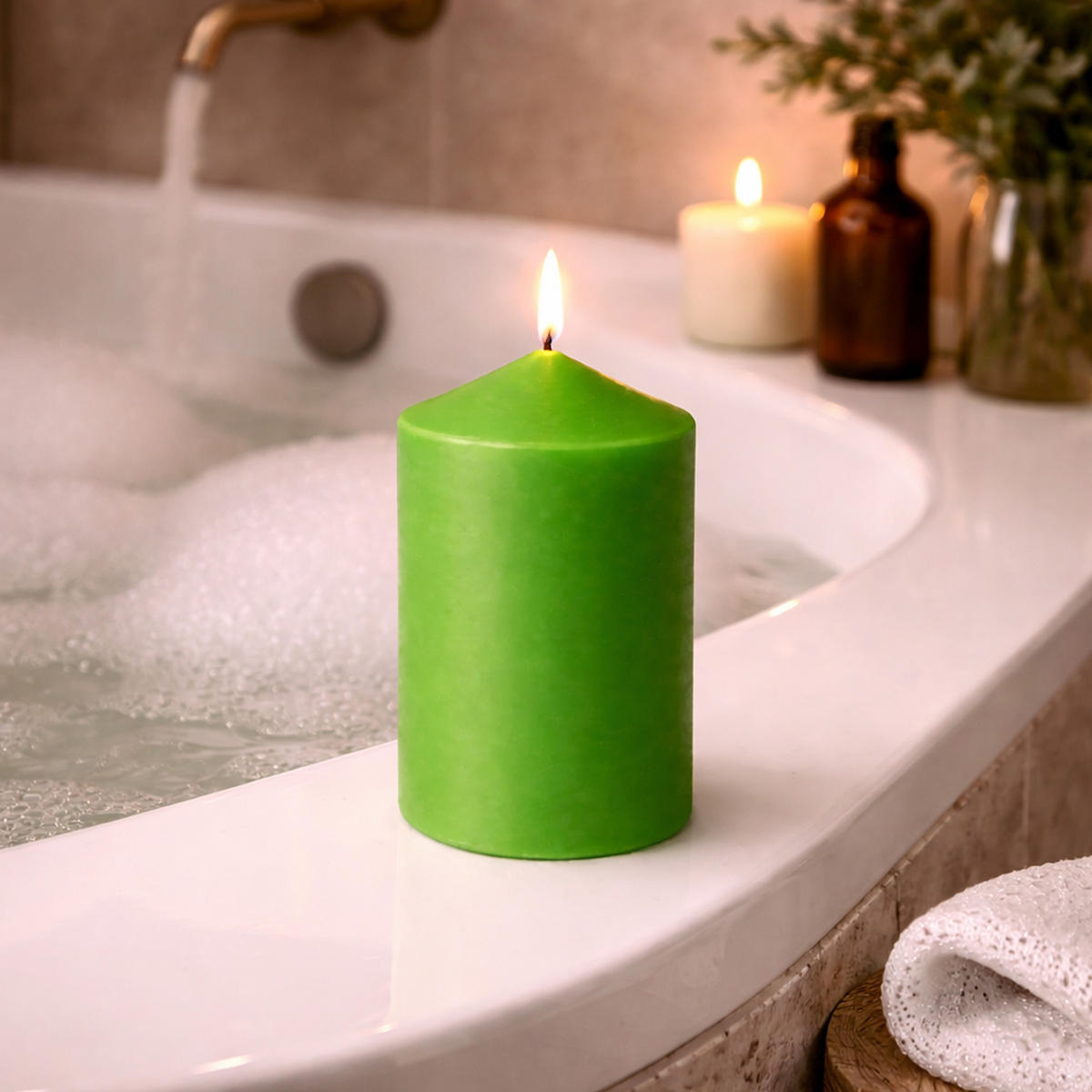 STUMPENKERZEN (4er Pack) Ø6cm x 10cm - Grün - Grün, Naturmaterialien (10cm) - HS Candle