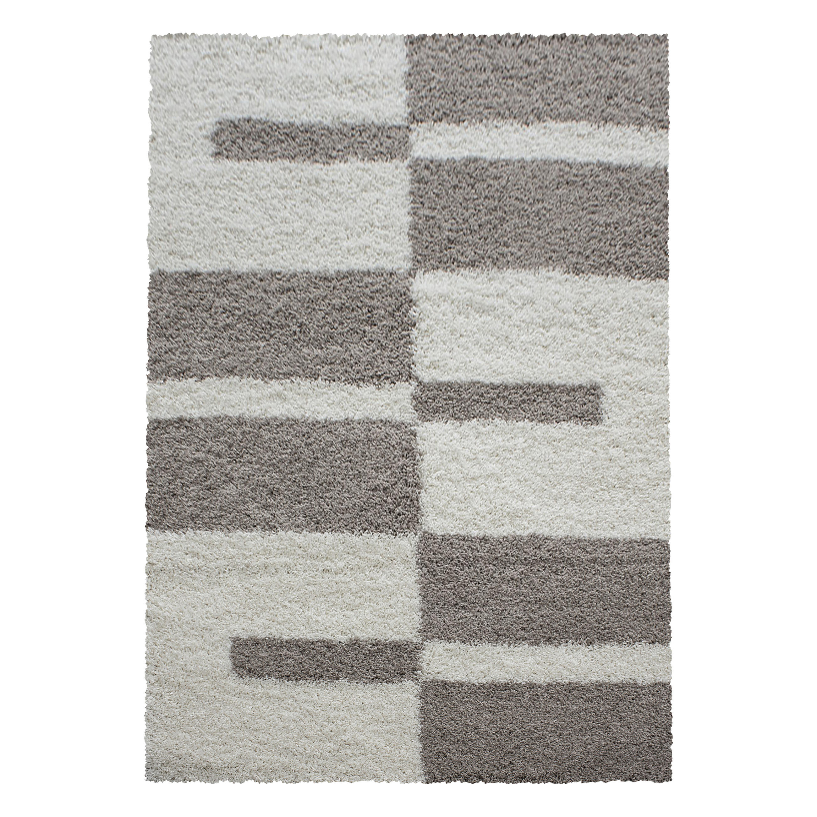 TEPPICH Hochflor Shaggy Karo Design Polypropylen Wohnzimmer Beige Rechteckig 240x340 - Beige, Textil (240/340cm) - KADIMA DESIGN