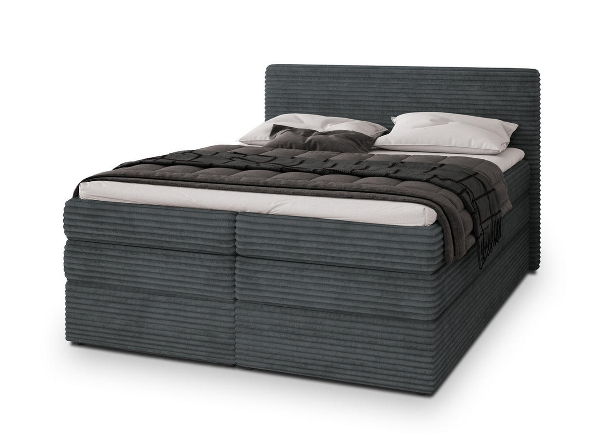 POSTEL BOXSPRING LUNERA 160x200 cm, s matrací a úložným prostorem, šedá - šedá, kompozitní dřevo/textil (160/200cm) - MASSENO