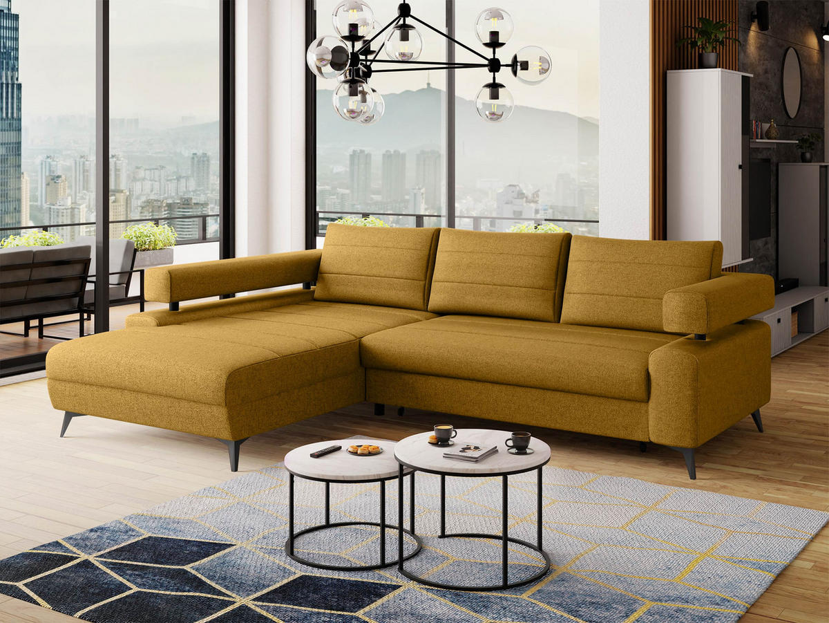 ECKSOFA Rosa, Seite: Links OT-2R - Hellbraun/Schwarz, Holz/Textil (265/184cm) - MIRJAN24
