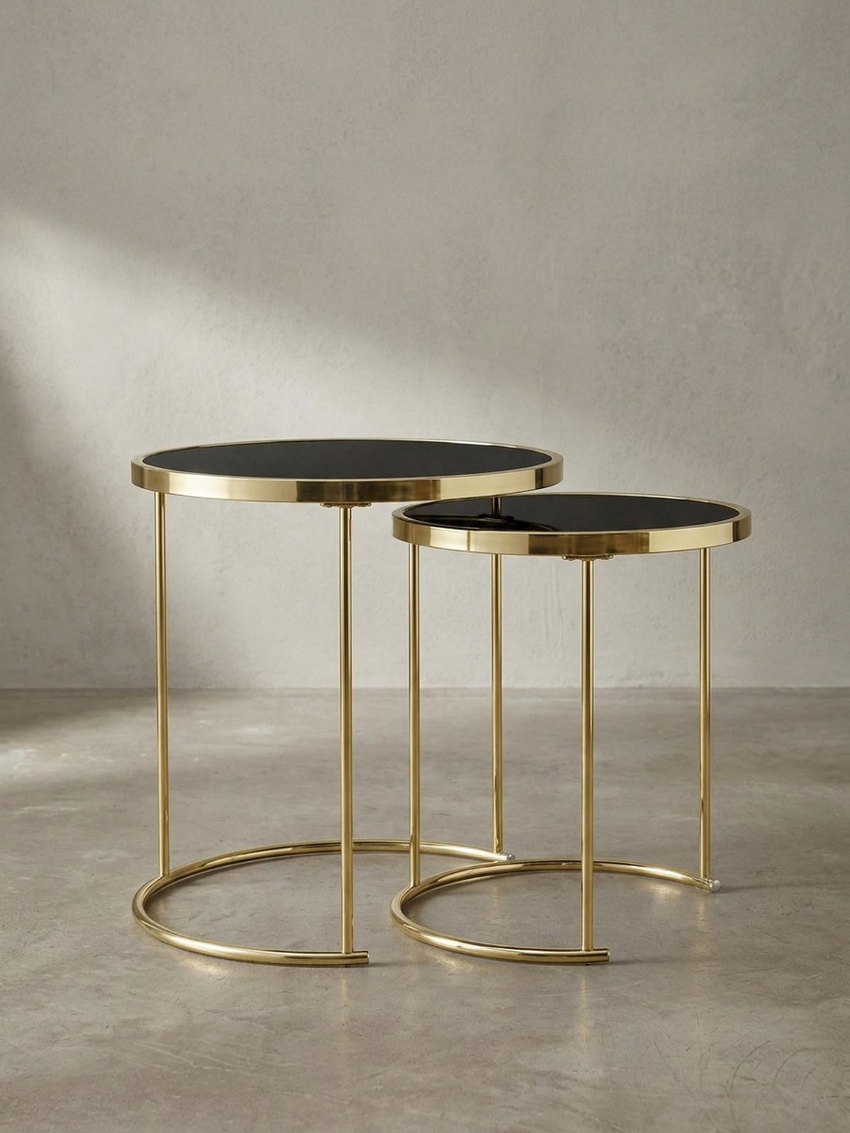 SATZTISCH Set – 2-teilig Metall Hochglanz schwarzes Glas 50/42 cm - Goldfarben/Schwarz, Glas/Metall (50/50/50cm) - KADIMA DESIGN