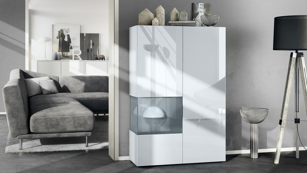VITRINE Morena Einsatz in Grau Hochglanz - Grau, Holzwerkstoff (91.5/136.5/37cm) - Vladon