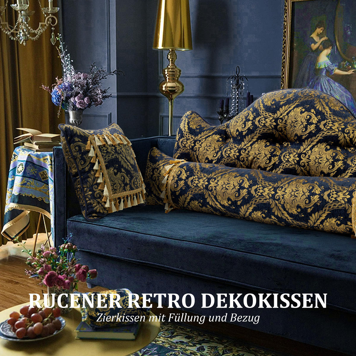 NACHTTISCHKISSEN Goldblume Blau 60*140cm 4er-set - Blau, Textil (15/140cm) - Vercart