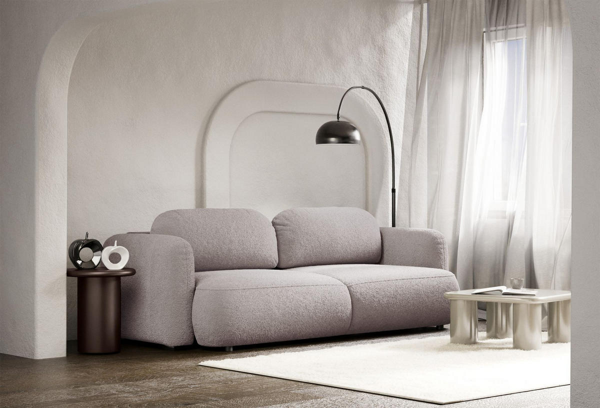 3-SITZER SCHLAFSOFA Tvoya Graubeige Bouclé - Taupe/Schwarz, Kunststoff/Textil (253/82/110cm) - Selsey