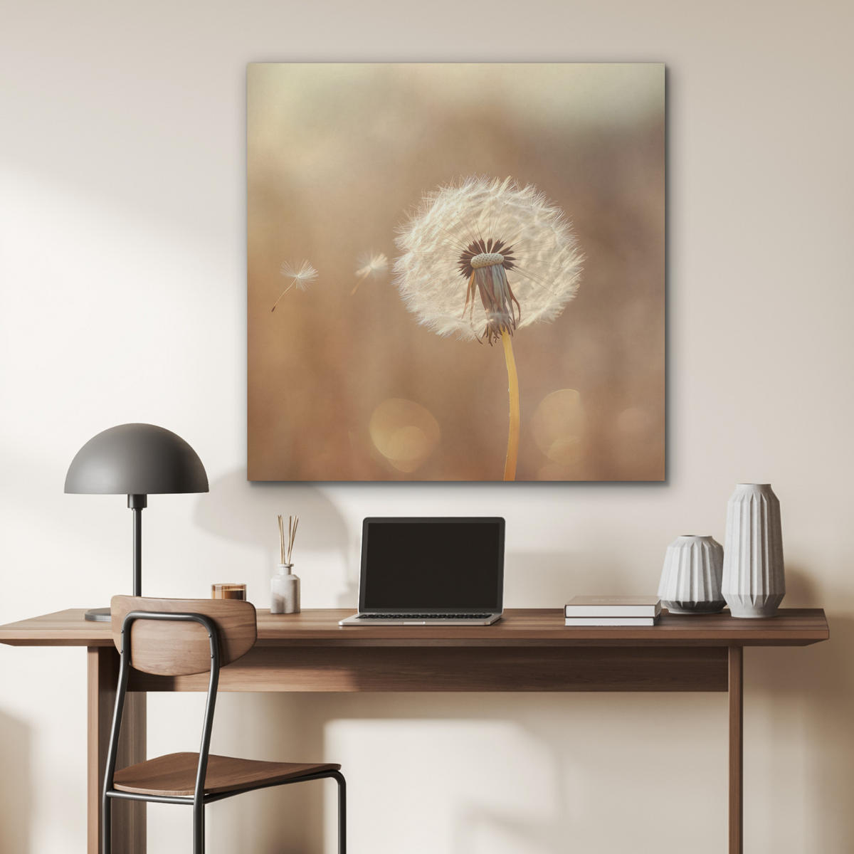 AKUSTIKPANEEL Löwenzahn - Beige - Natur - Blume 90x90 cm - Hellbraun, Textil (90/0.9/90cm) - MuchoWow