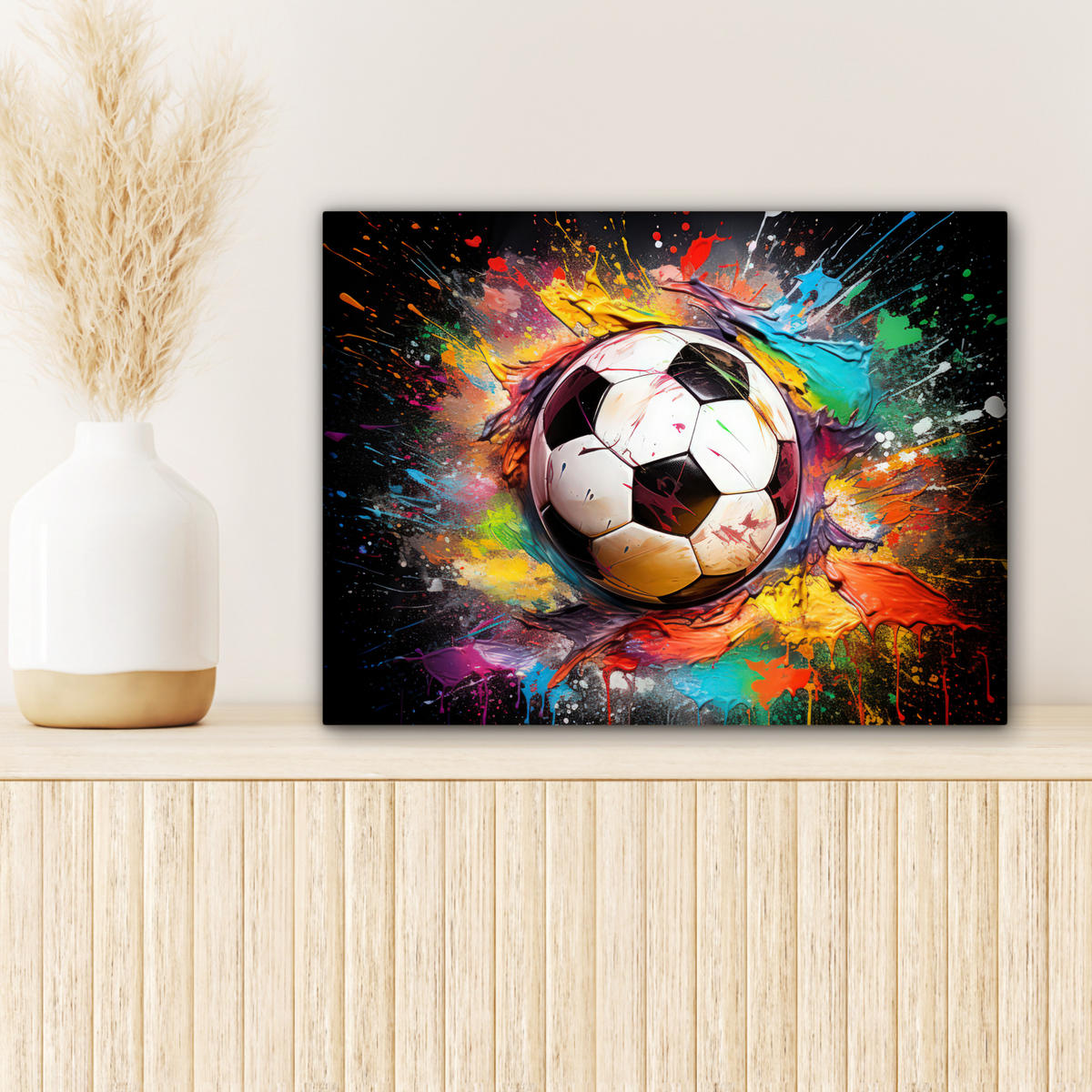 LEINWANDBILD Fußball - Farbe - Farben - Schwarz - Weiß 40x30 cm - Weiß, Textil (40/30cm) - MuchoWow