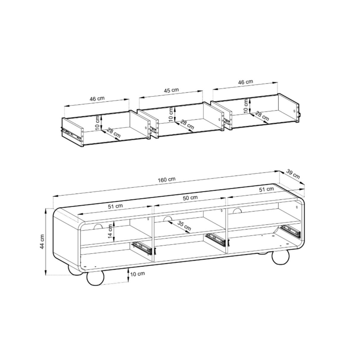 TV-BOARD ORION 160cm (Cashmere, Abgerundete Kanten, Kugelfüße, Push to Open) - Kaschmir, Holz/Holzwerkstoff (160/44/39cm) - Ravio