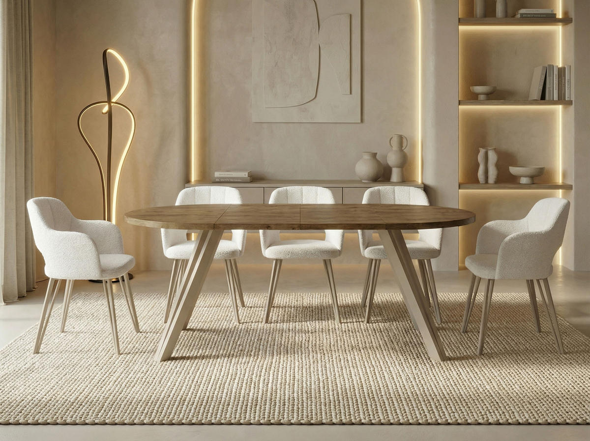 ESSTISCH Ravero runder ausziehbarer, Eiche Braun Rustikal 100-180/100/77 cm - Kaschmir/Alteiche, Holz/Holzwerkstoff (100/100/77cm) - WFL GROUP