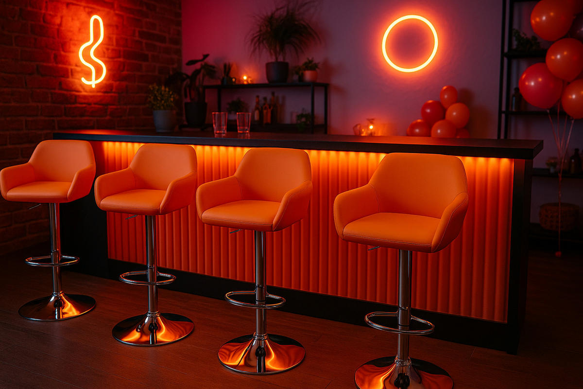 BARHOCKER 2er Set Prag Kunstleder chrom orange - Chromfarben/Orange, Kunststoff/Metall (51/109/52cm) - TPFLiving