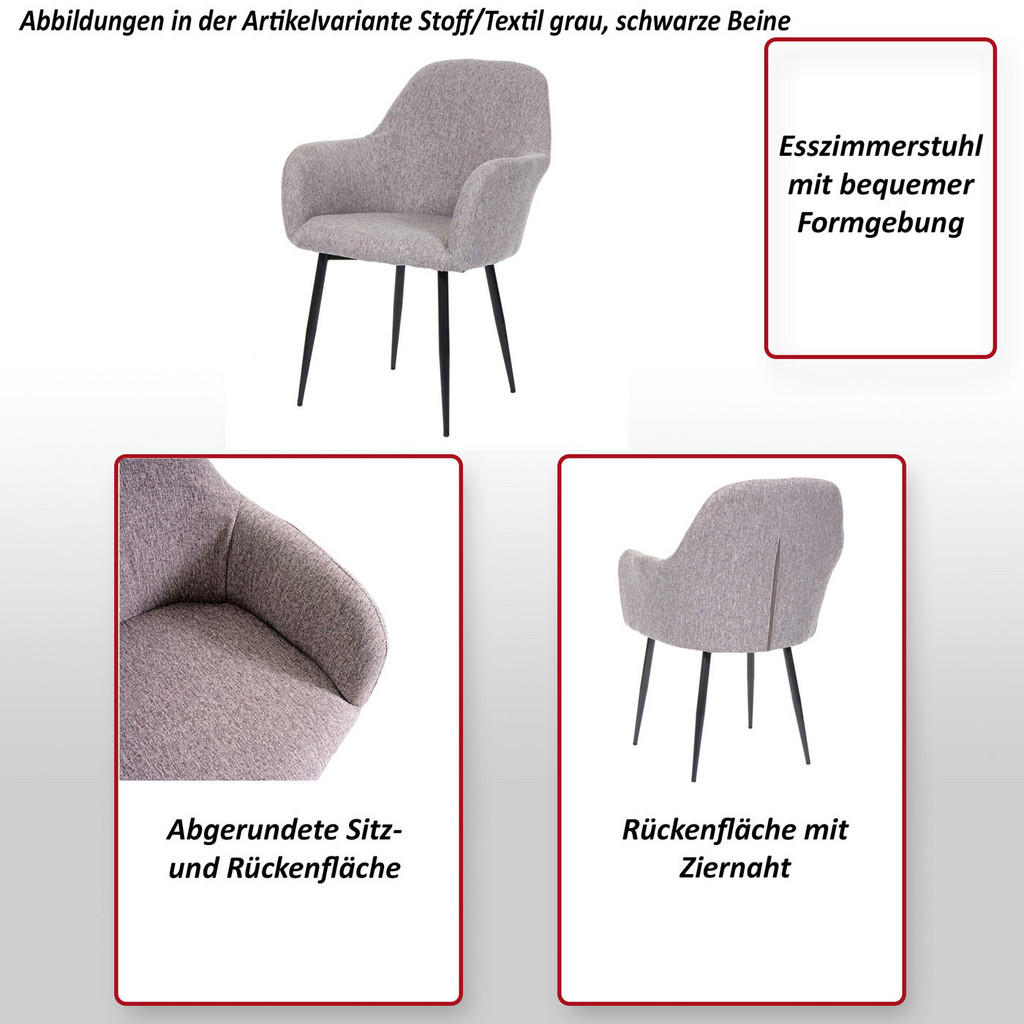 Thumbnail - MCW Esszimmerstuhl, Grau, Textil, 57x83x57 cm, Esszimmer, Stühle, Esszimmerstühle, Vierfußstühle