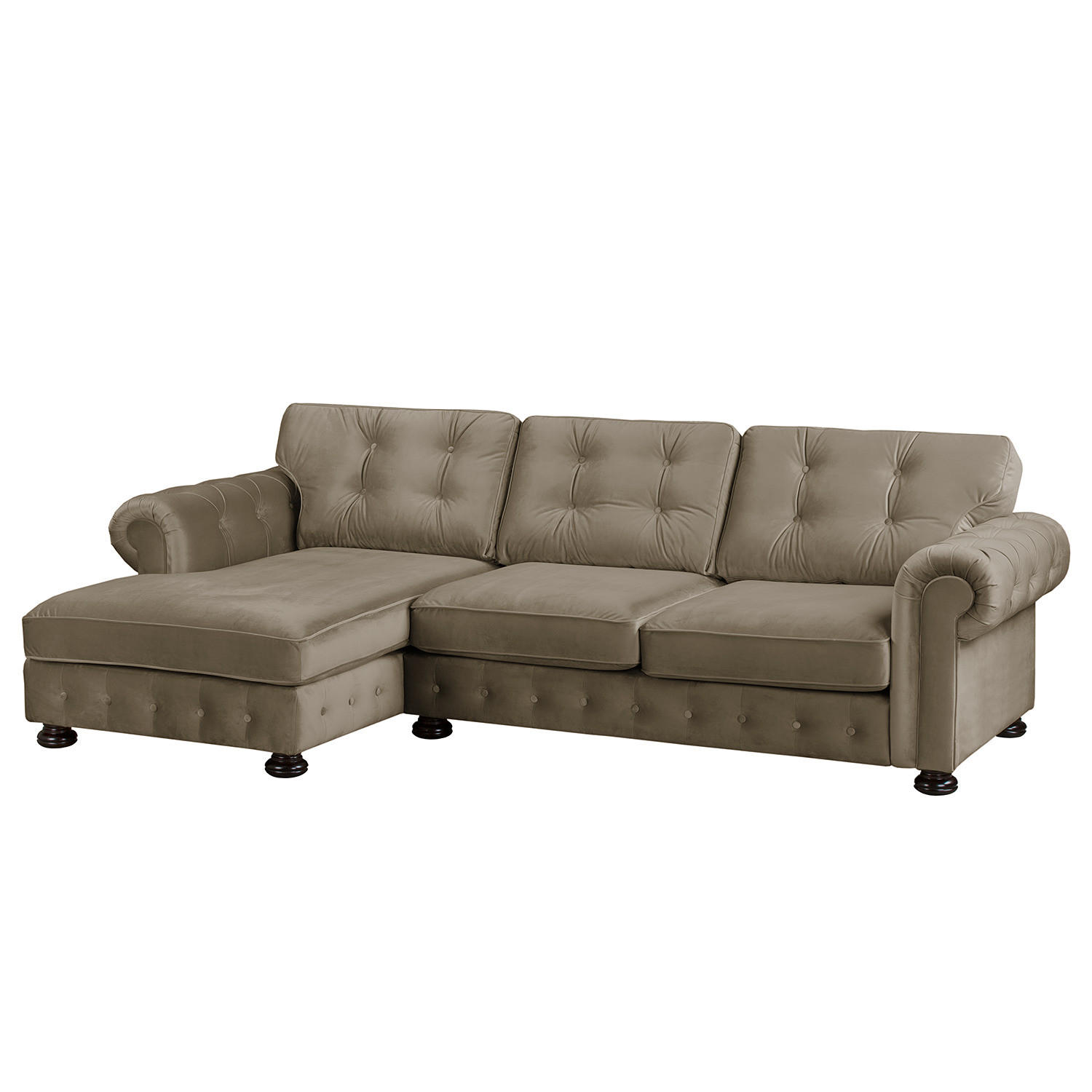 ECKSOFA mit Longchair - Samt - Cappuccino, Textil (302/166cm) - home24