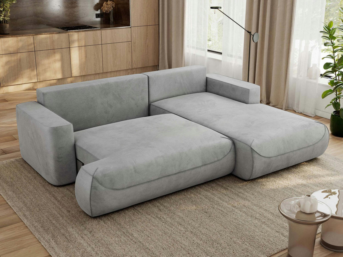 ECKSOFA OVO L Hellgrau Velvet - Rechts Seite - Hellgrau/Schwarz, Kunststoff/Textil (195/271cm) - MKS