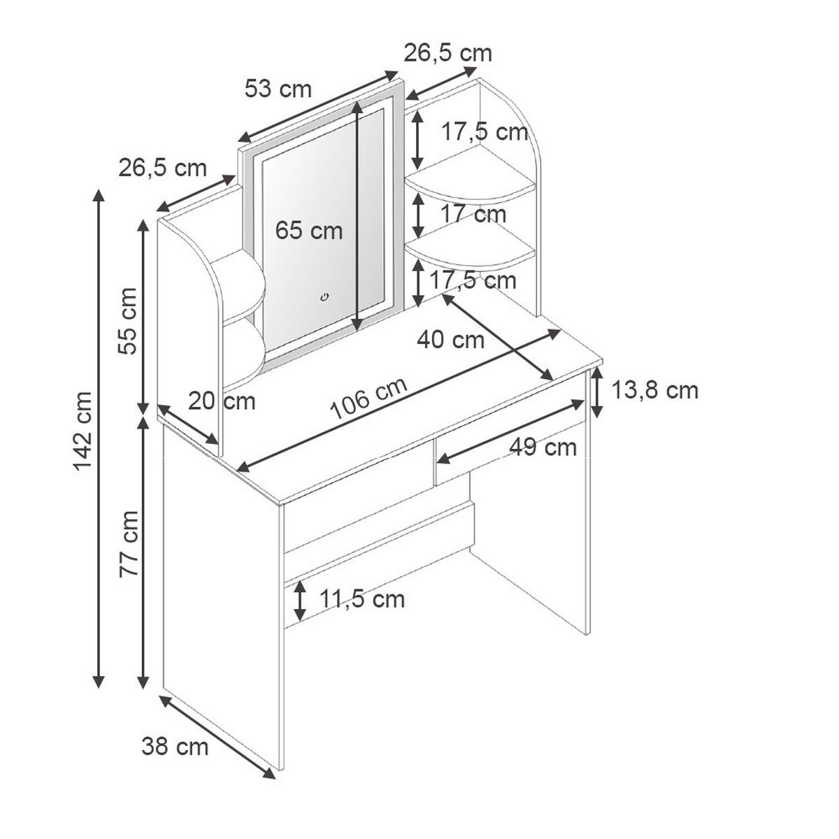 SCHMINKTISCH Charlotte Weiß 106 cm mit LED-Spiegel - Weiß, Holzwerkstoff (106/142/40cm) - Vicco