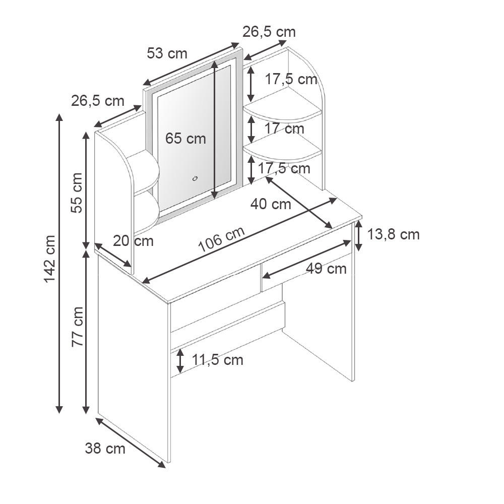 Thumbnail - Vicco Schminktisch, Weiß, Holzwerkstoff, 6 Fächer, 2 Schubladen, Rechteckig,Rechteckig, 106x142x40 cm, Schlafzimmer, Sch...