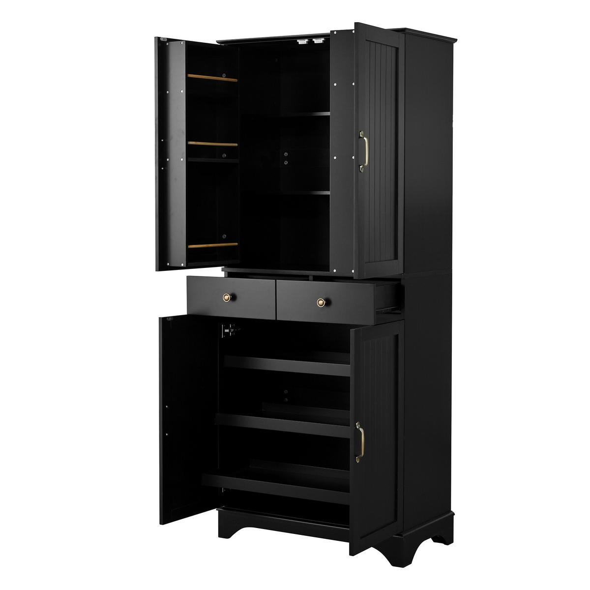 BUFFETSCHRANK Schwarz 77/40/181 cm - Schwarz, Holz (77/181/40cm) - PANGIVO