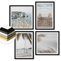 WANDBILDER 4er-Set - 50x50 cm & 40x60 cm Schwarzer Rahmen - Strandtreppe Schaukel Meer - Schwarz, Kunststoff (50/50cm) - ArtPrintCave