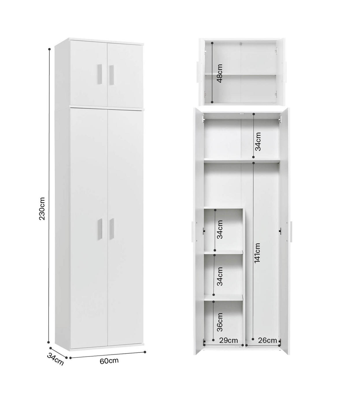 MEHRZWECKSCHRANK Der Extralange - Silberfarben/Weiß, Holzwerkstoff (60/230/34cm) - Mokebo