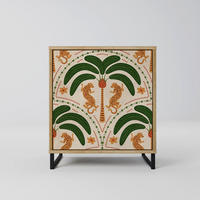 SIDEBOARD DANCING PREDATORS, Eichefarben, 57,5x42x67,5 cm, Schwarze Metall-Rahmenfüße - Eichefarben/Multicolor, Holzwerkstoff/Metall (57.5/67.5/42cm) - SpaceRebels