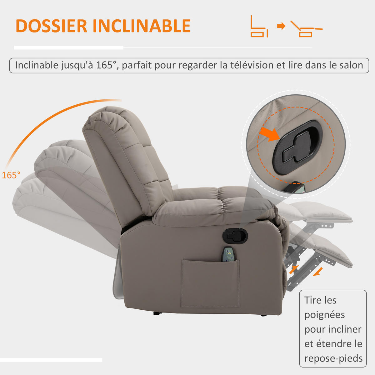 MASSAGESESSEL DE-15341 8 Vibrationpunkte mit Fernbedienung Grau - Grau, Leder (99/99/94cm) - ComfortXL