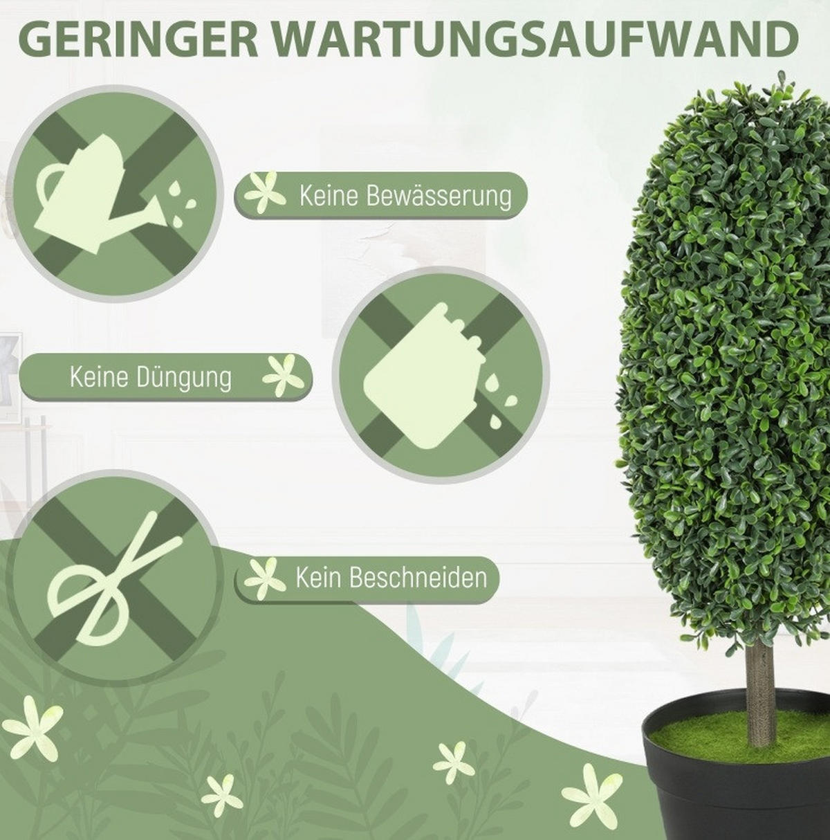 KUNSTPFLANZEN 17,5/17,5/60 cm grün aus Kunststoff UV-beständig im Topf - Grün, Kunststoff (60cm) - OKWISH