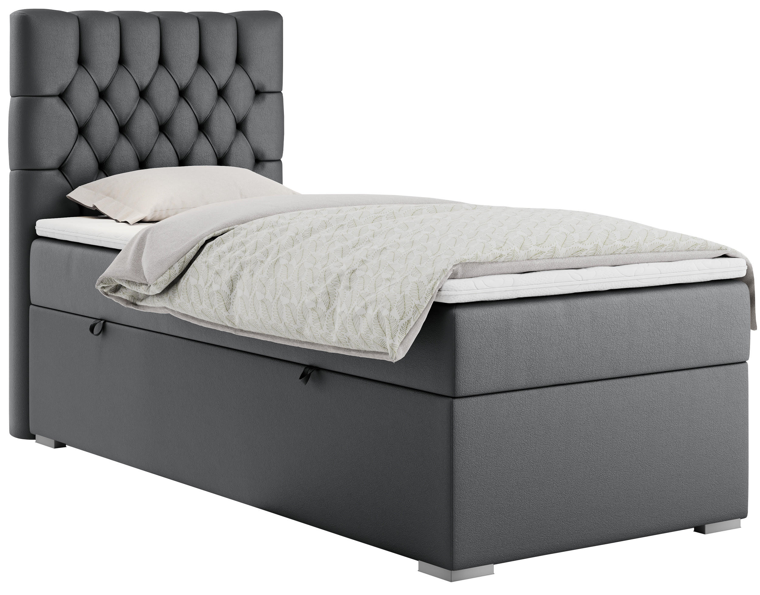 BOXBETT PERA 90/200 Dunkelgrau Kunstleder - H3 - Links Seite - Dunkelgrau, Holz/Textil (90/200cm) - MKS