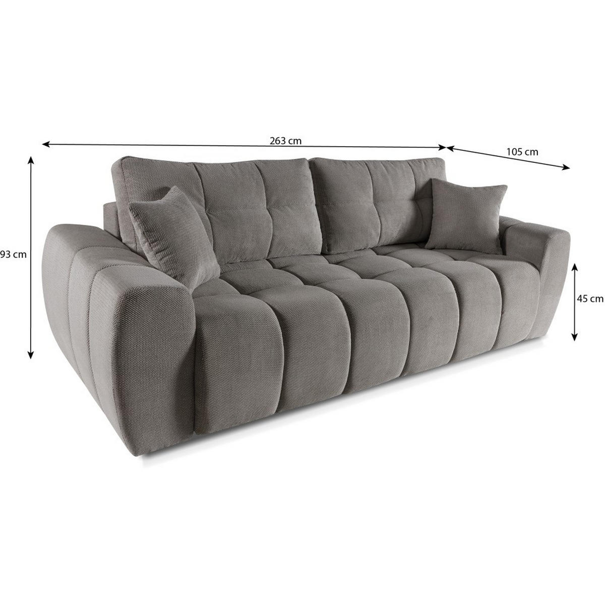 SCHLAFSOFA 3-Sitzer Favi mit Schlaffunktion, Grau - Grau, Textil (263/93/105cm) - Beautysofa