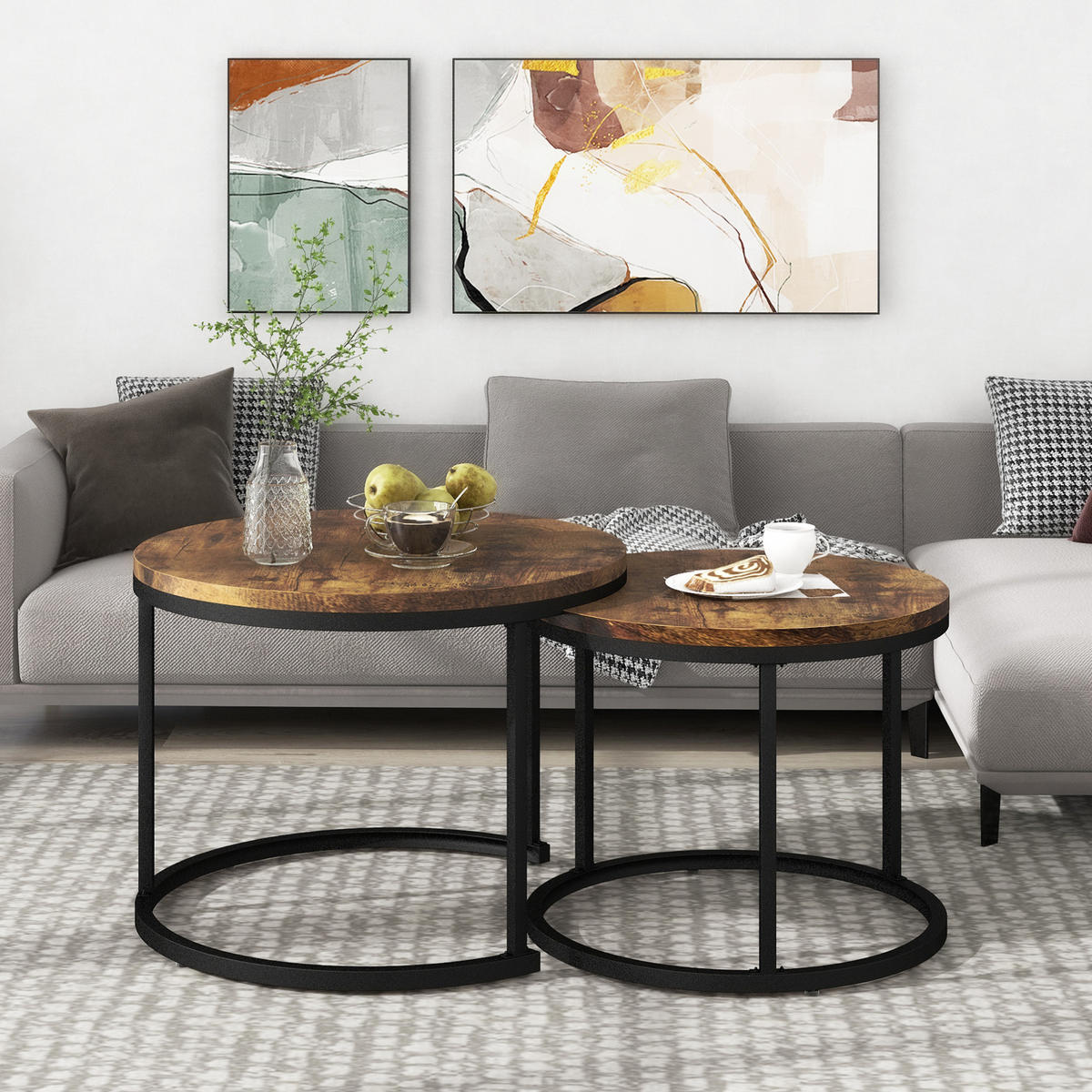 COUCHTISCH-SET 70,5/45,5 cm, Nesting-Tisch-Set aus MDF und Metall in Braun - Braun, Holzwerkstoff (70.5/70.5/50cm) - BEAOK