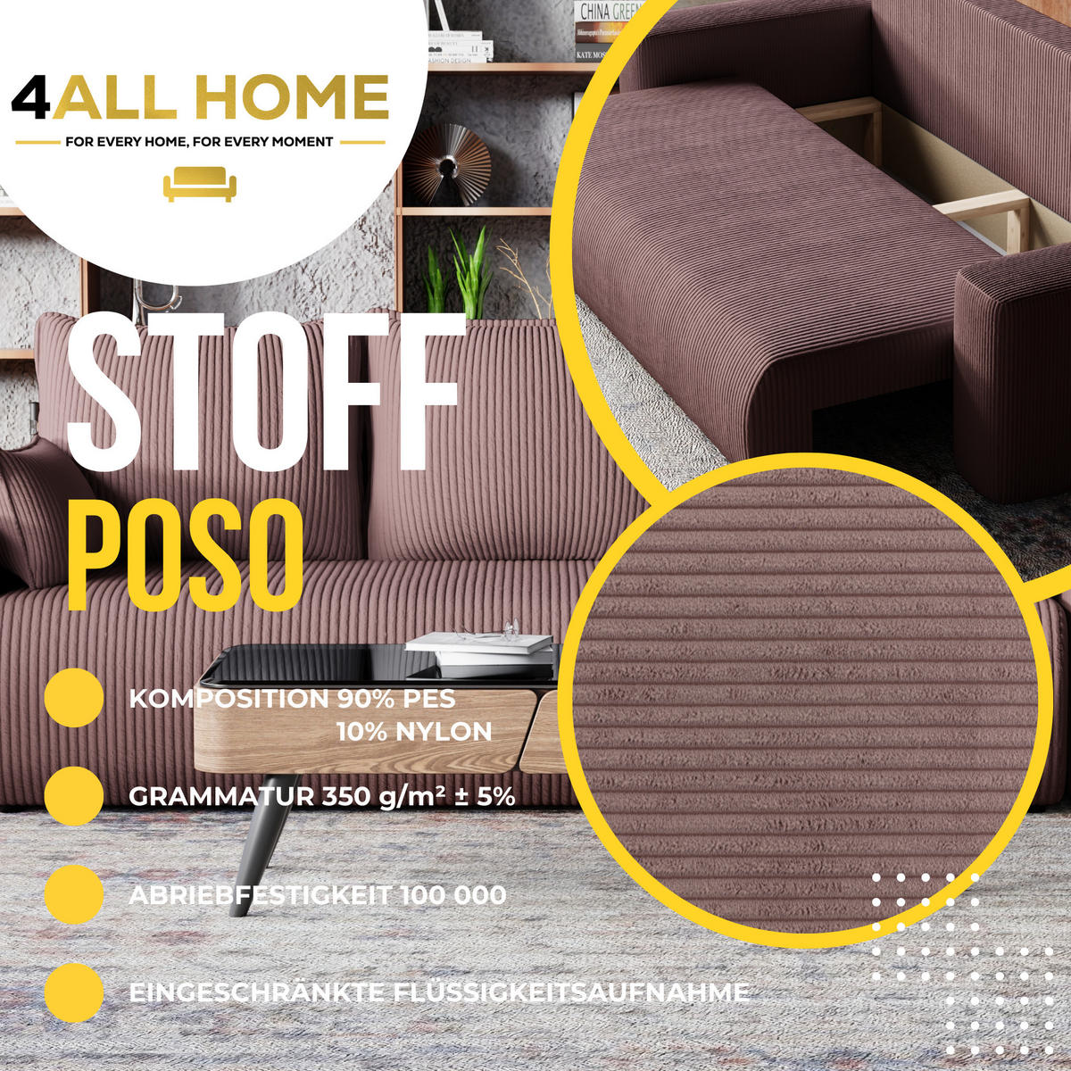 SOFA Bubi mit Bettkasten und Schlaffunktion, Cordstoff - Lila, Holzwerkstoff (242/85/95cm)