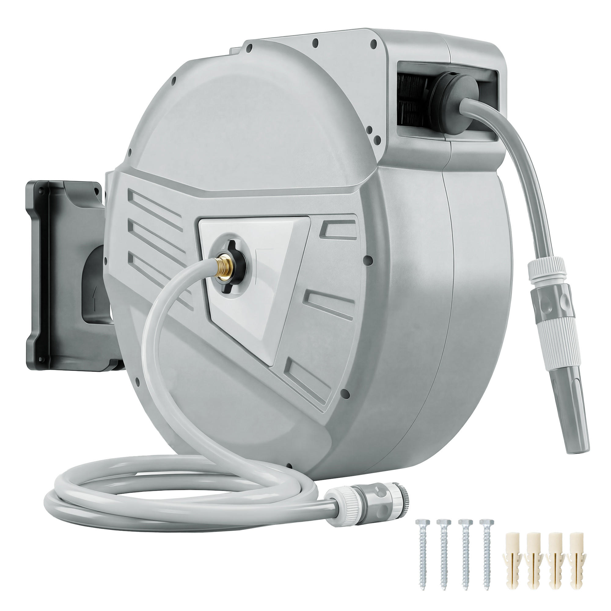 SCHLAUCHAUFROLLER DE-13889 42 m automatisch 180° schwenkbar Grau - Grau, Kunststoff (26/43/61cm) - ComfortXL