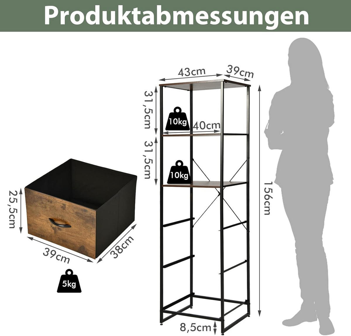 HYLLOR Rustikal brun - Brun, Trä (43/156/39cm) - COSTWAY