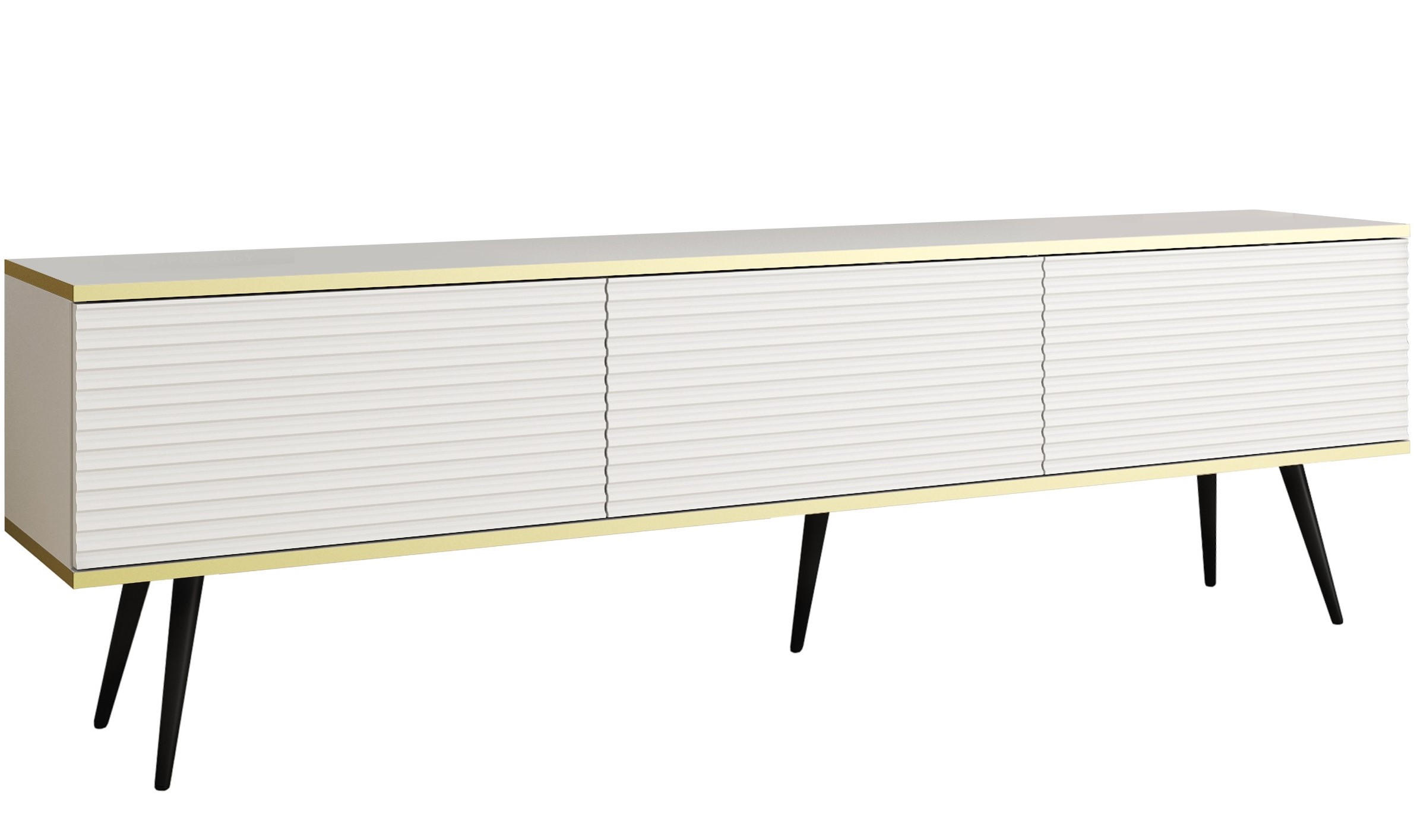 TV-SCHRANK Oris Weiß matt mit schwarzen Beinen Glamour Style 175 cm - Schwarz/Weiß, Holzwerkstoff/Metall (175/53/32cm) - Meble Lindner