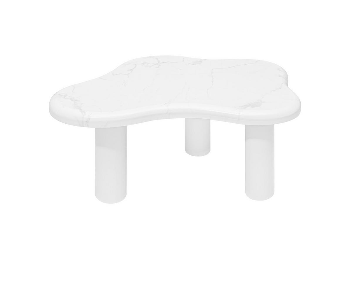 COUCHTISCH 90/62/40 cm weiß aus Holzwerkstoff in Marmoroptik mit wolkenförmiger Tischplatte - Weiß, Holzwerkstoff (90.8/62.5/40cm) - OKWISH