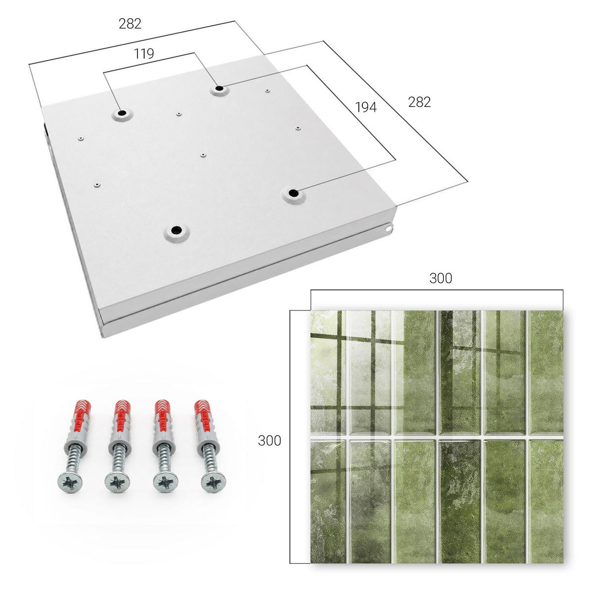 SCHLÜSSELBOX Weiß 30x30 cm – Türöffnung nach rechts - Grüne Fliesen - Grün, Metall (30/30/5cm) - TULUP