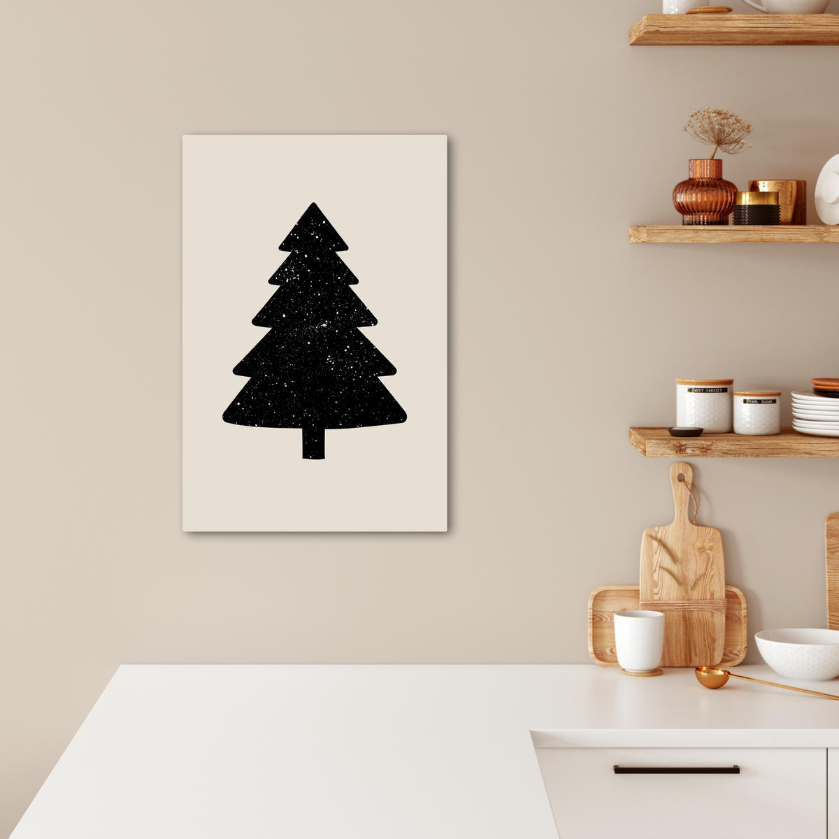 LEINWANDBILD Weihnachtsbaum - Schwarz - Urlaub - Beige 40x60 cm - Schwarz, Textil (40/60cm) - MuchoWow