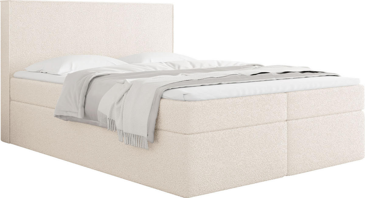 BOXBETT Terra mit Bettkasten, Beige Boucle 120x200 cm – inkl. H4 Matratze und H3 Foam Topper - Beige, Holzwerkstoff/Kunststoff (120/200cm) - WFL GROUP