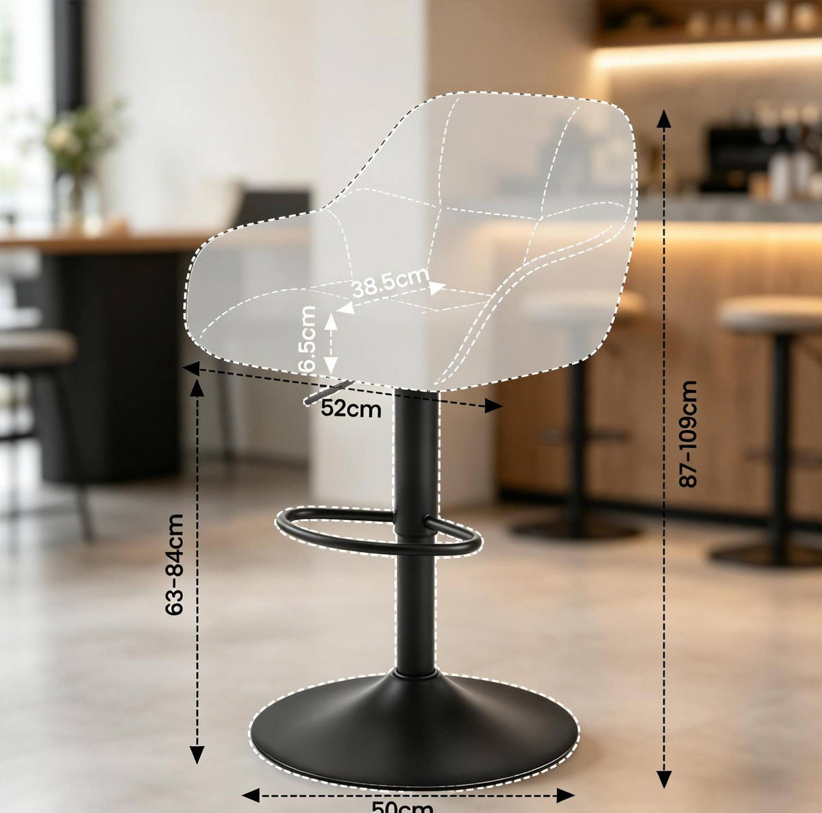 BARHOCKER 2er-Set höhenverstellbar 63-84 cm Chenille Dark Gray - Dunkelgrau, Metall (52/109/50cm) - Meubliv