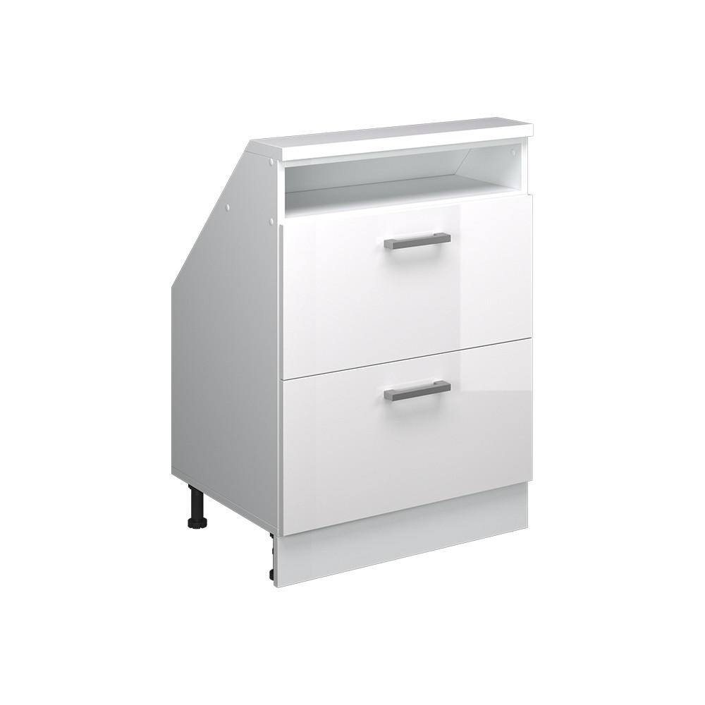 Vicco KUCHYŇSKÁ SKŘÍŇKA POD ŠIKMOU STŘECHU R-Line Bílá vysoký lesk 60 cm se 2 zásuvkami