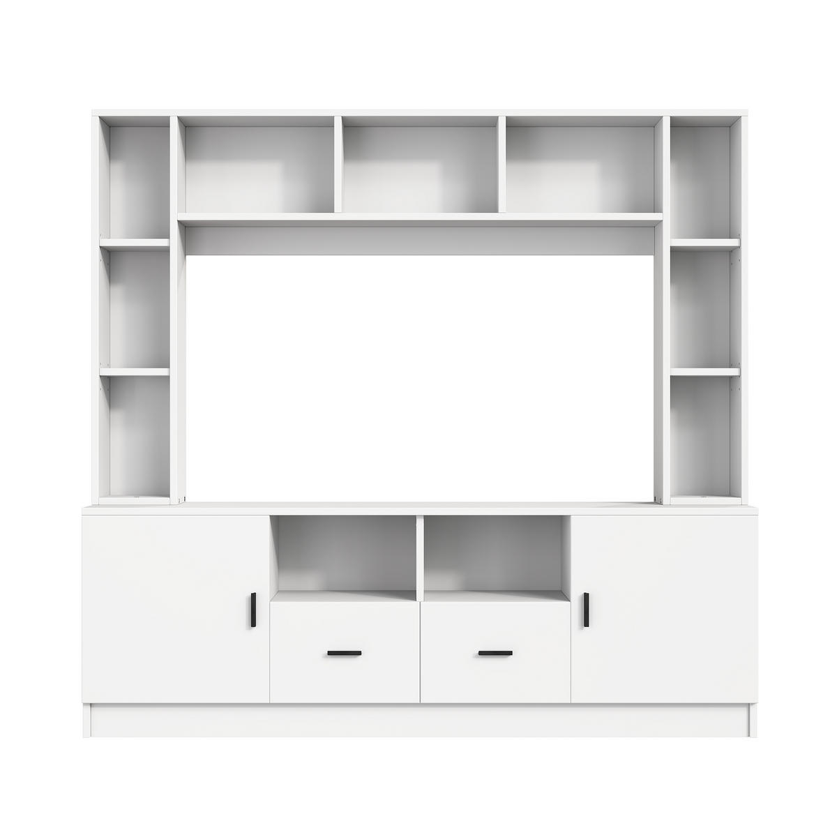 WOHNWAND DE-40392 2 Schränke, 2 Schubladen und 11 Fächer Weiß - Weiß, Holzwerkstoff (180/170/35cm) - ComfortXL
