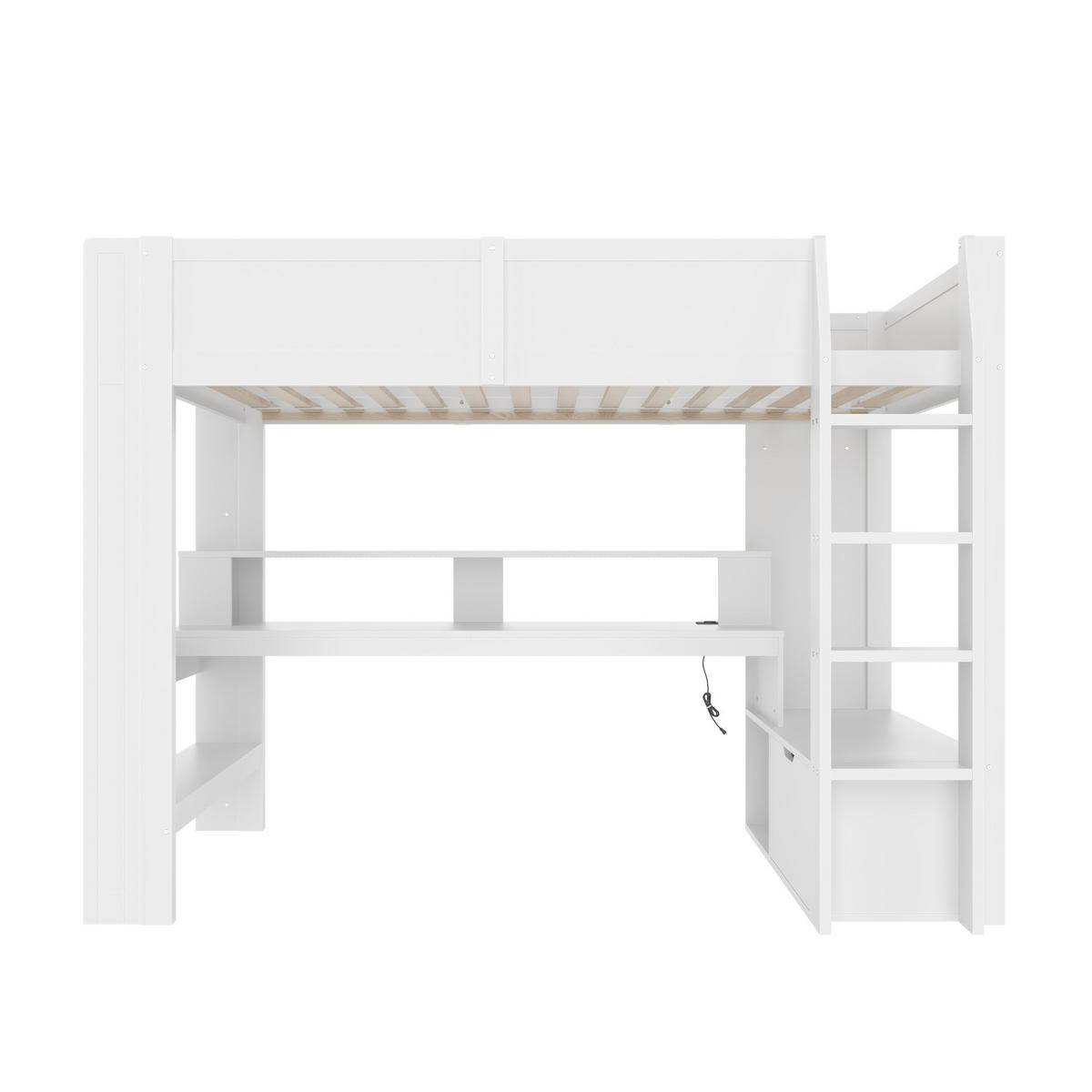 HOCHBETT 90/200 cm in Weiß mit Schreibtisch, Stauraum und LED-Beleuchtung - Weiß, Holz (90/200cm) - Flora Grace