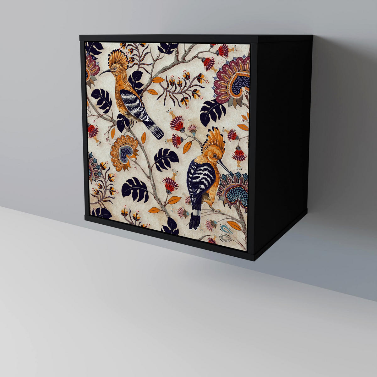 SIDEBOARD EMINENT HOOPOE, Schwarz, 57,5x42x75,5 cm, Goldfarbene Metallfüße - Goldfarben/Multicolor, Holzwerkstoff/Metall (57.5/75.5/42cm) - SpaceRebels