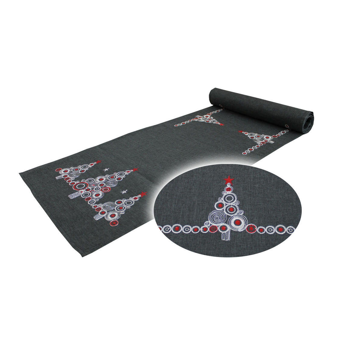 TISCHLÄUFER Weihnachten 40/170 cm Weihnachtsbaum bestickte Leinenoptik - Anthrazit, Textil (40/170cm) - TiborTex
