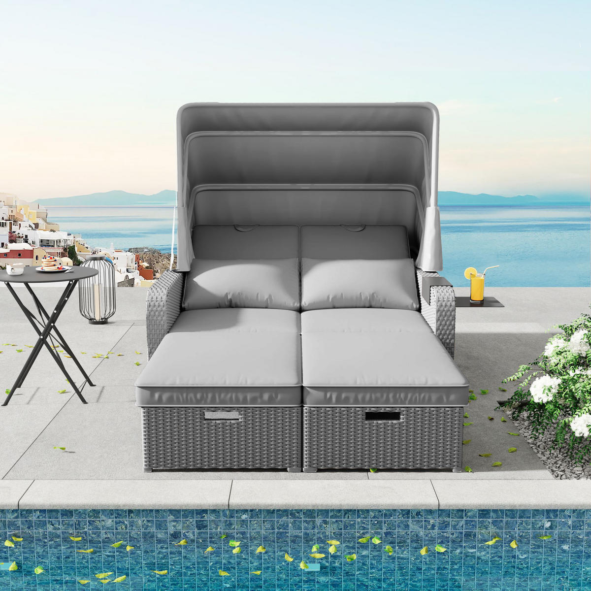 GARTENSOFA 2 Personen Grau Mit Abnehmbarer Markise - Grau, Kunststoff (72.5/37/83cm) - FLIEKS