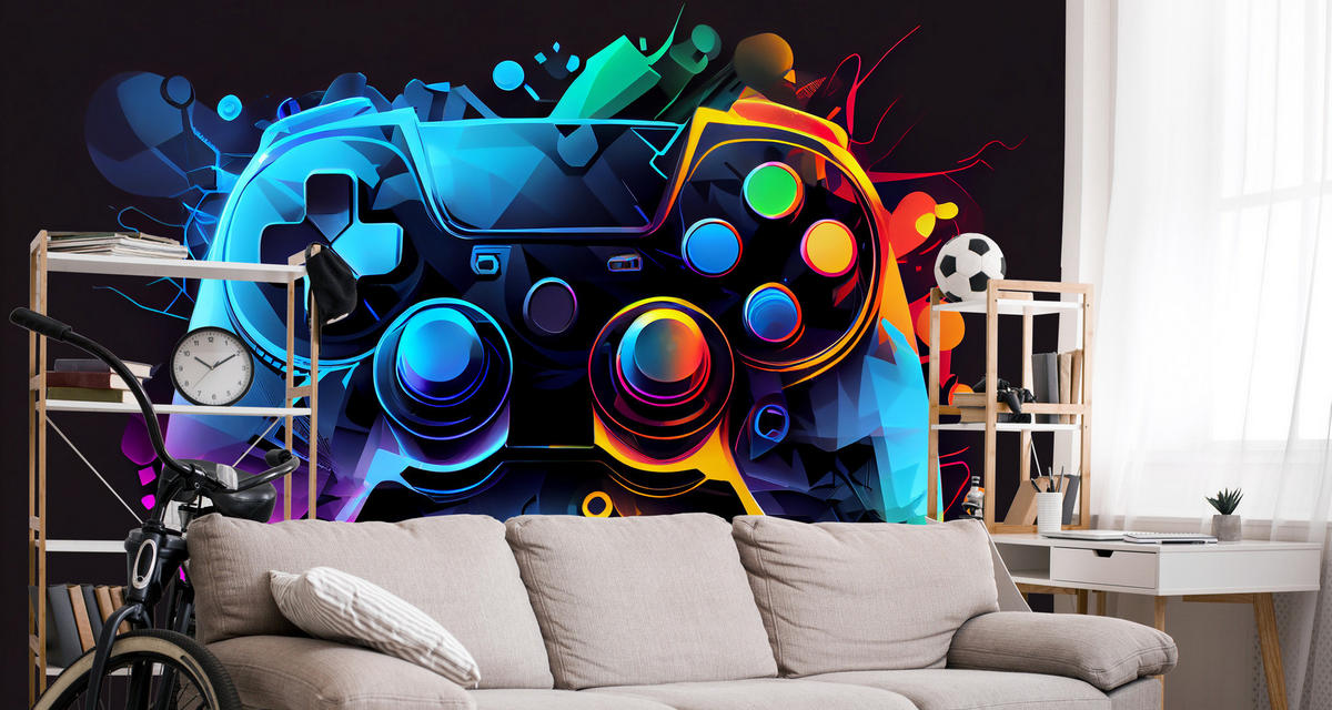 FOTOTAPETE für Jugendzimmer GAMEPAD Abstraktion 270x180cm - Blau/Rot, Papier (270/180cm) - Muralo