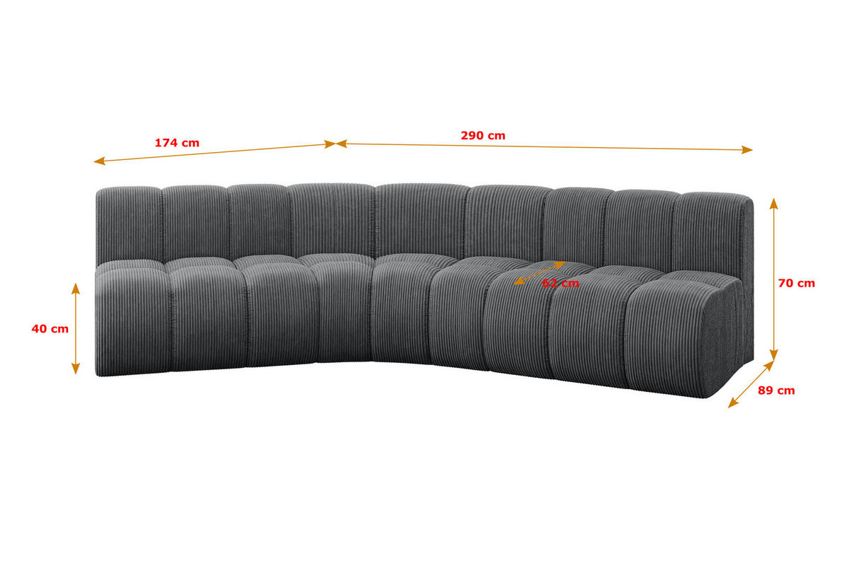 ECKSOFA modulares Sofa Montra-L1 - 290x174x70 cm Dunkelgrau - Dunkelgrau, Holzwerkstoff/Textil (290/174cm) - ALTDECOR
