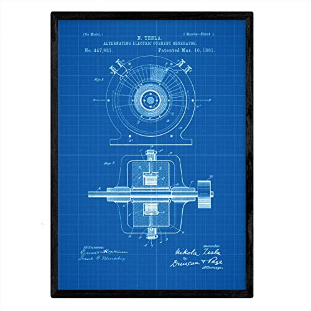 POSTER Wechselstromgenerator Patent A3 Rahmenlos - Klar, Papier (29.7/5/42cm) - Nacnic
