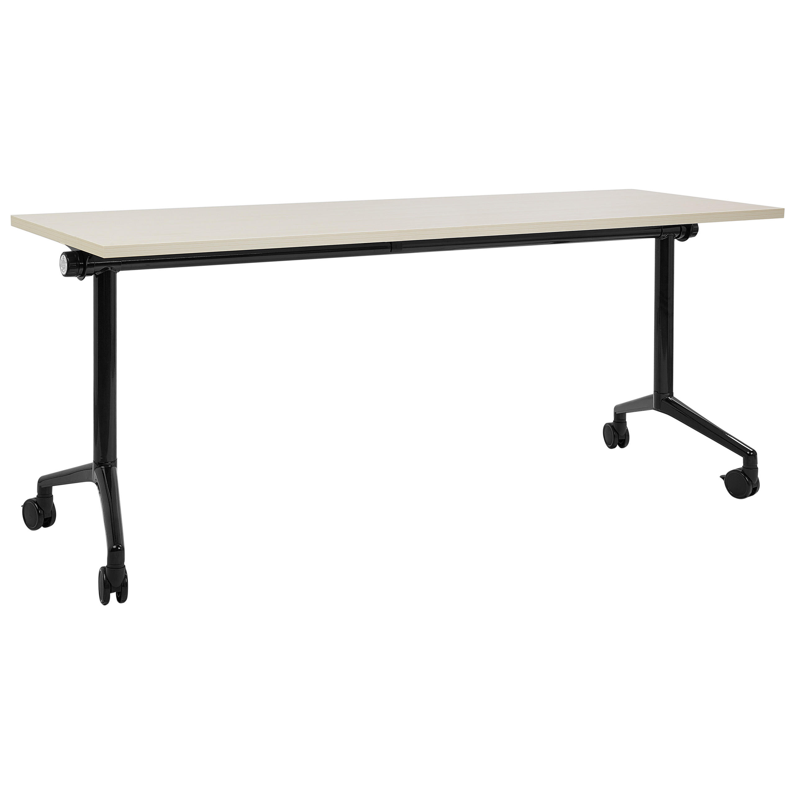 SCHREIBTISCH Zusammenklappbarer Hellbraun 180/60 cm mit Rädern Cavi - Schwarz/Braun, Holzwerkstoff (60/180/75cm) - Beliani
