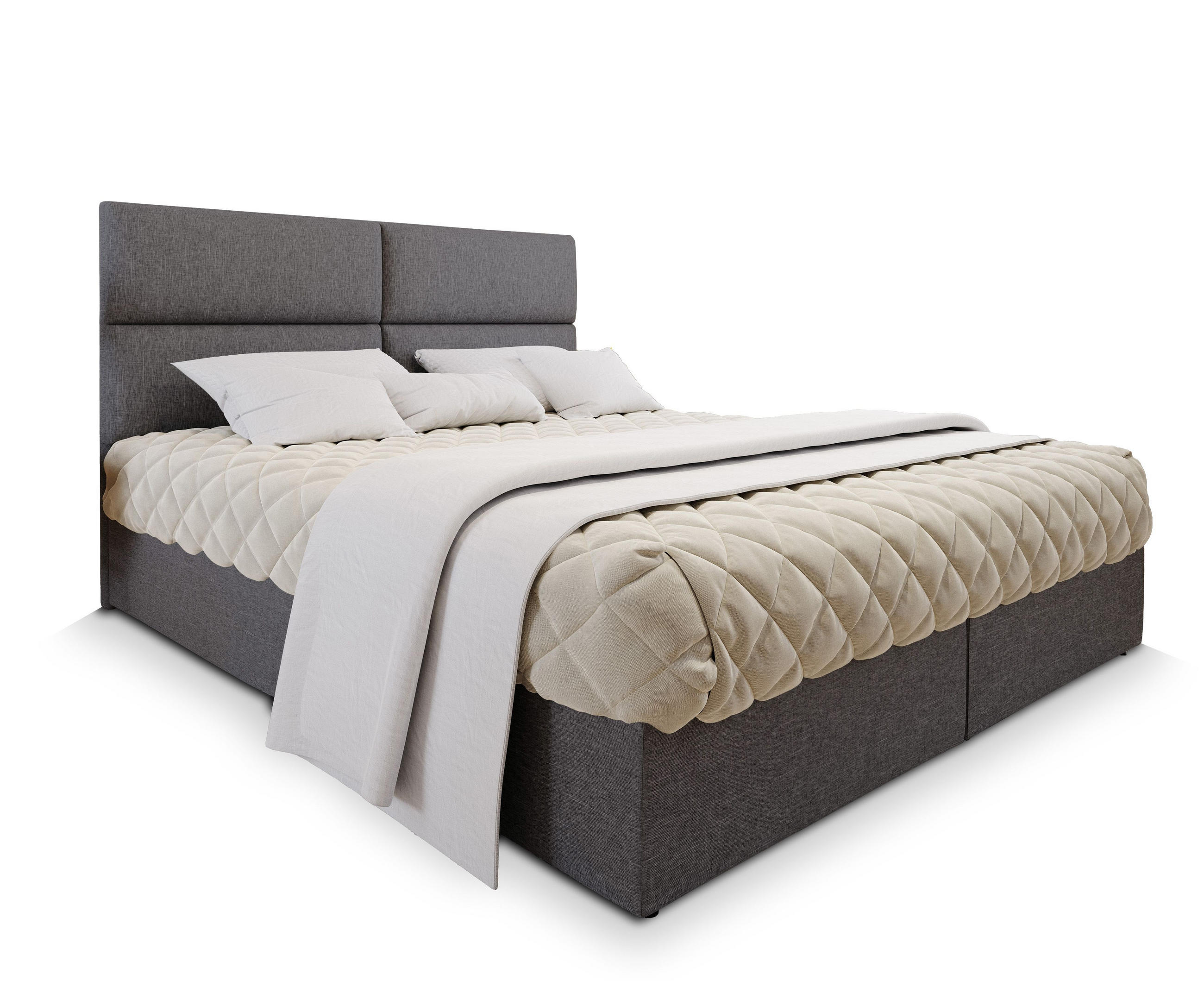 BOXBETT LONIS 140x200 cm mit Matratze und Topper - Grau - Grau, Holz (140/200cm) - MASSENO
